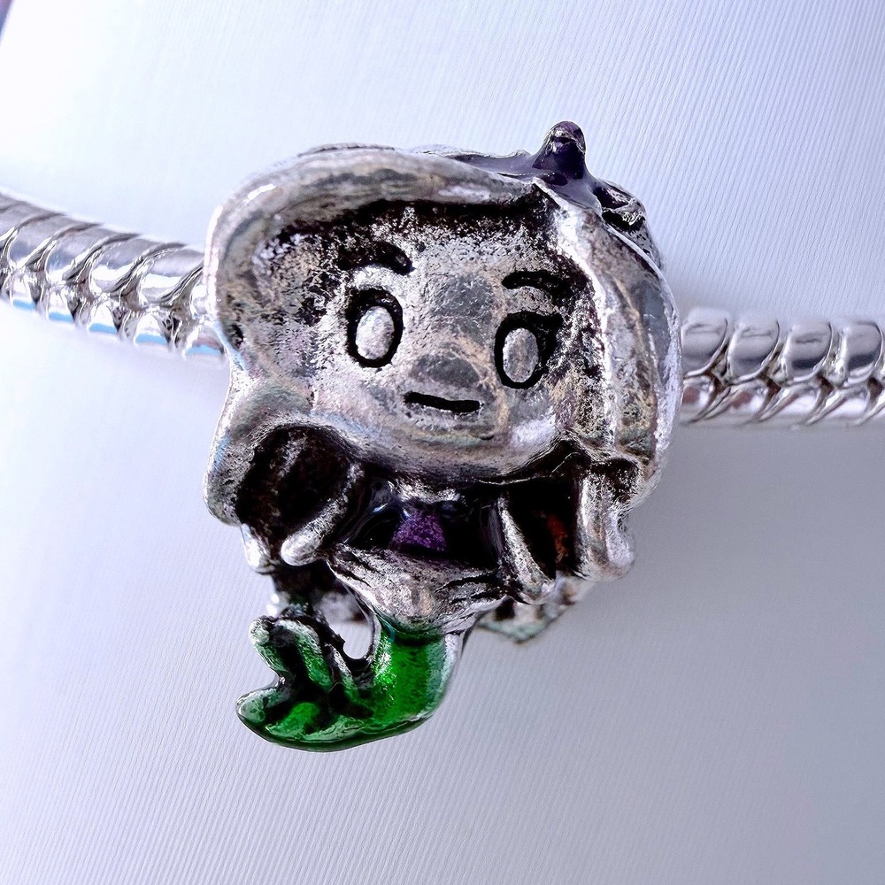 Mermaid Silver Bead Charm Fits Snake Chain Bracelet Green Purple Tail